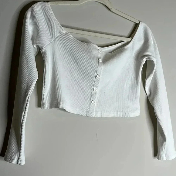 Zara Cropped Ribbed White Top - Picture 3 of 6